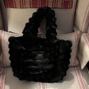 Minky Couture Chic Black Faux Fur Shoulder Bag